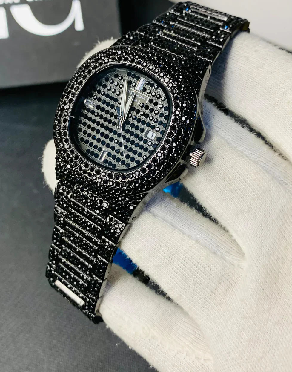 NEW Watch Collection Black Stone / Blacked Iced Out Stain-Less Steel Chain Watch For Mens Fashion